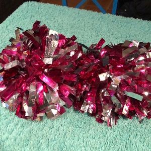 Metallic silver and pink Pom poms
